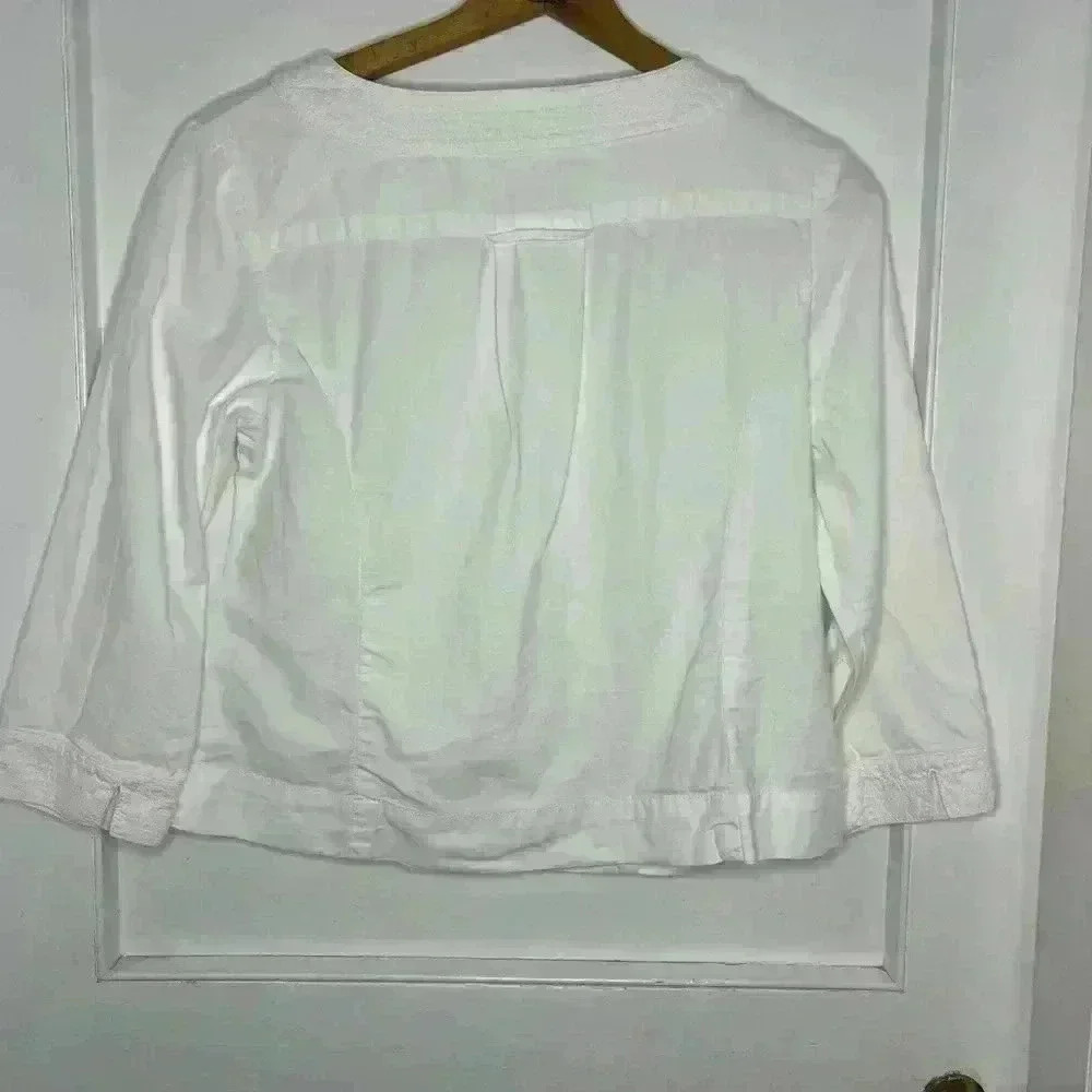 White Cotton Rounded  Neck Jacket Size 14 - Picture 8 of 9